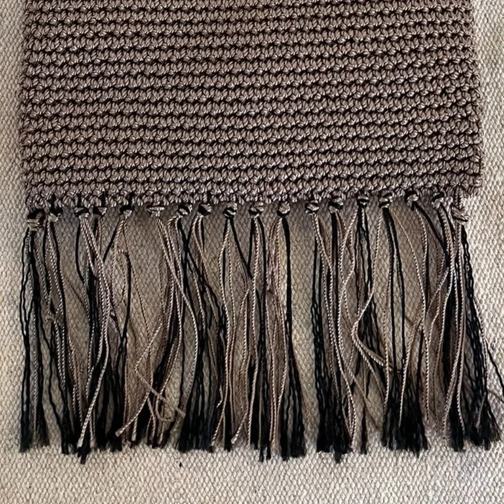 The Sak Brown Black Trim Crochet Fringe Bohemian Festival Shoulder Bag - Picture 4 of 7